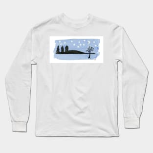 Starry Night Moon, Black Trees Mountains. Painting Art Print  Painting Art Print Fine Art Print from Watercolor Painting Landscape Art Print Starry Night Watercolor Long Sleeve T-Shirt